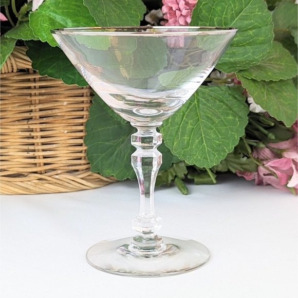 Vintage 1950s Clear Crystal Champagne Glass Platinum Trim MCM Bar Sherbet Glass - Picture 1 of 7